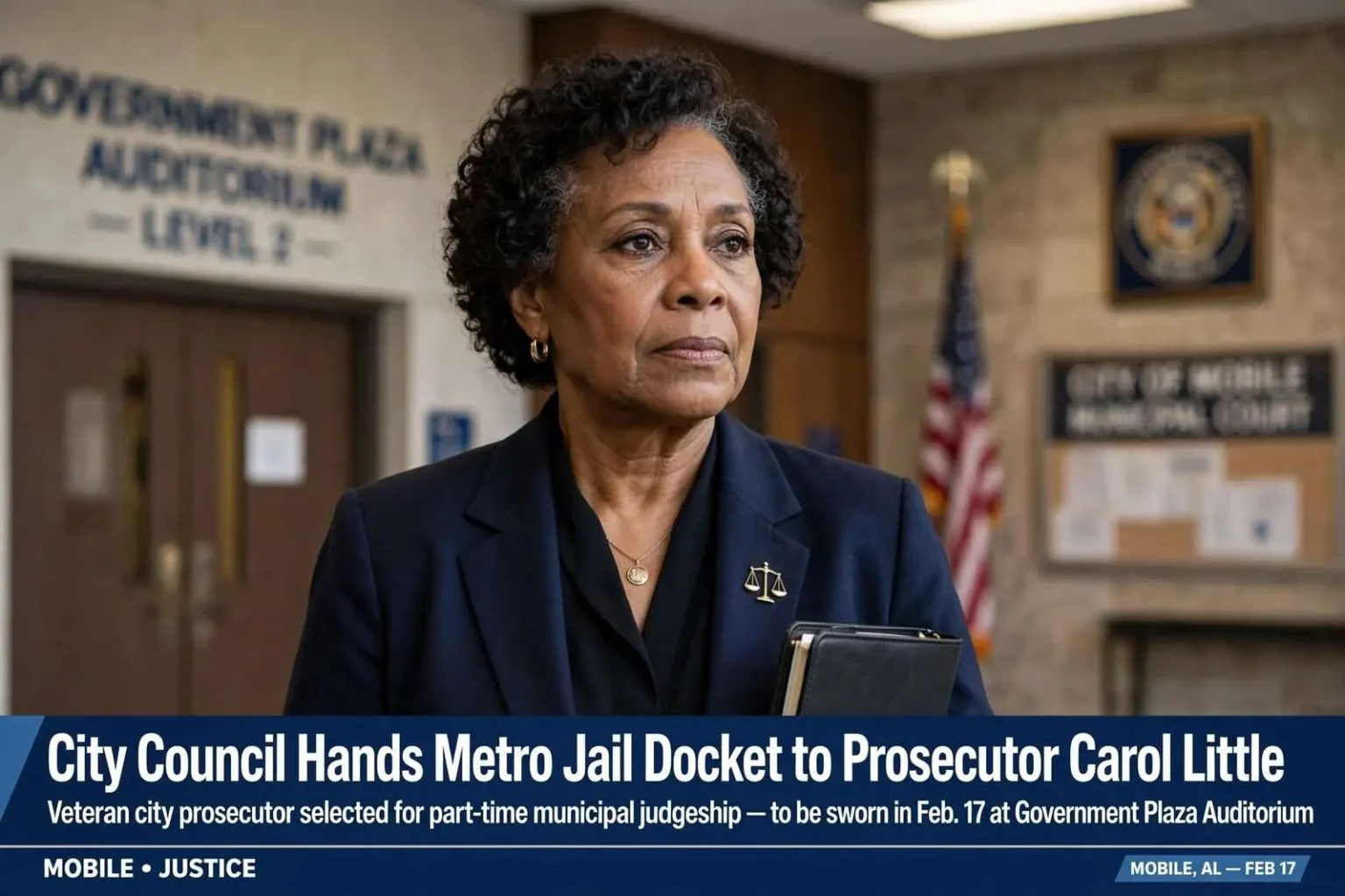 Illustration for the news story: Mobile’s City Council Handed the Metro Jail Docket to Prosecutor Carol Little