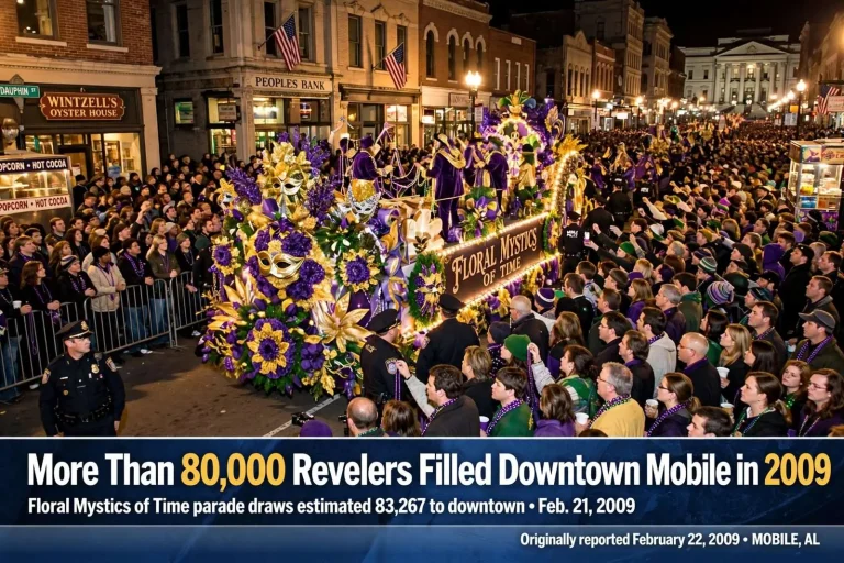 Illustration for the news story: More Than 80,000 Revelers Filled Downtown Mobile in 2009