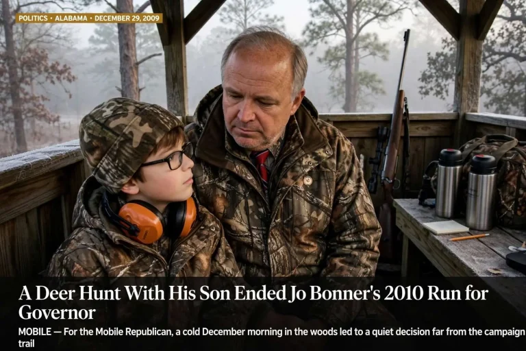 Illustration for the news story: A Deer Hunt With His Son Ended Jo Bonner’s 2010 Run for Governor