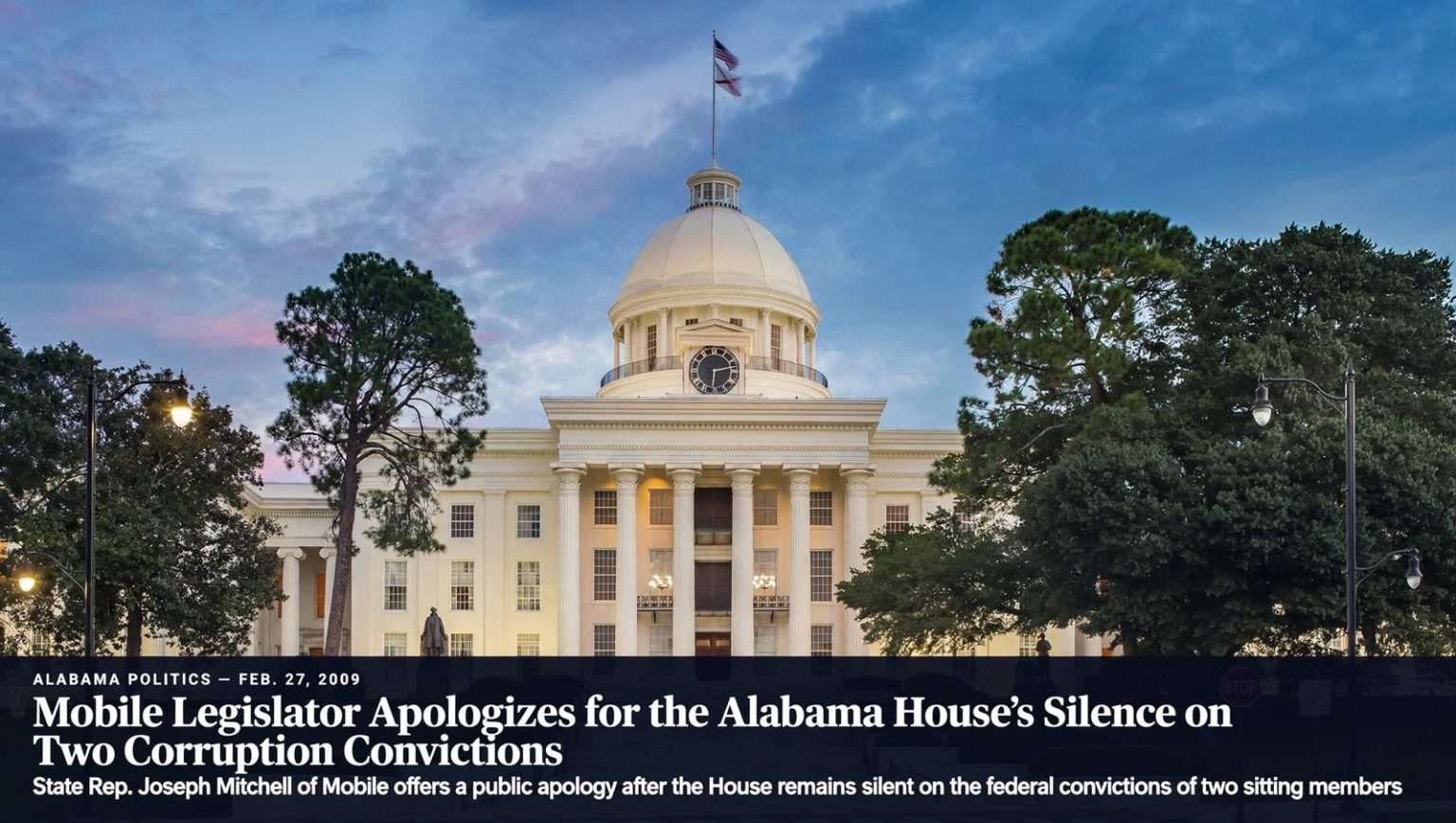 Illustration for the news story: Mobile Legislator Apologizes for the Alabama House’s Silence on Two Corruption Convictions