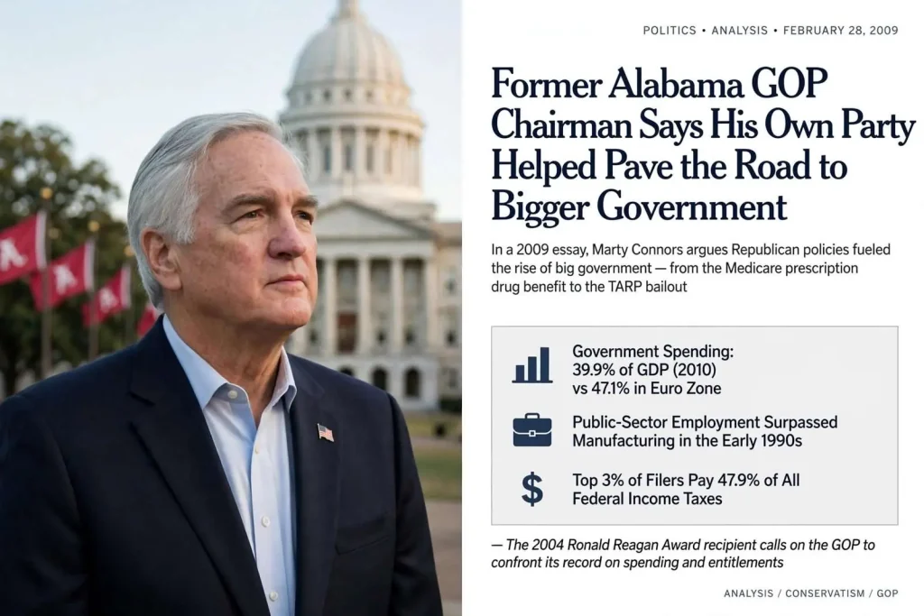 Illustration for the news story: Former Alabama GOP Chairman Says His Own Party Helped Pave the Road to Bigger Government