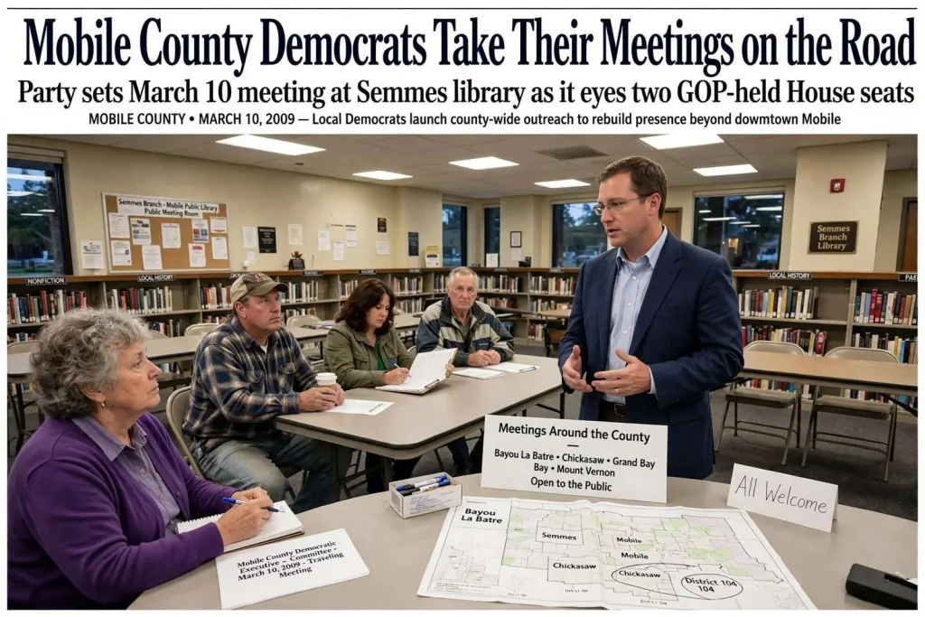 Illustration for the news story: Mobile County Democrats Take Their Meetings on the Road and Eye Two GOP-Held House Seats