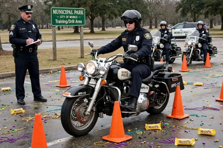 Illustration for the news story: Mobile Police Trained on Motorcycles for Mardi Gras in 2009