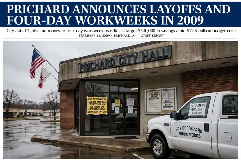Illustration for the news story: Prichard Announced Layoffs and Four-Day Workweeks in 2009