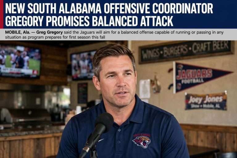 Illustration for the news story: New South Alabama Offensive Coordinator Greg Gregory Promises Balanced Attack