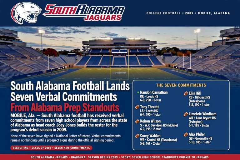 Illustration for the news story: South Alabama Football Lands Seven Verbal Commitments From Alabama Prep Standouts