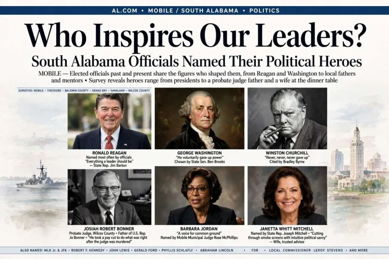 Illustration for the news story: Who Inspires Our Leaders? South Alabama Officials Named Their Political Heroes