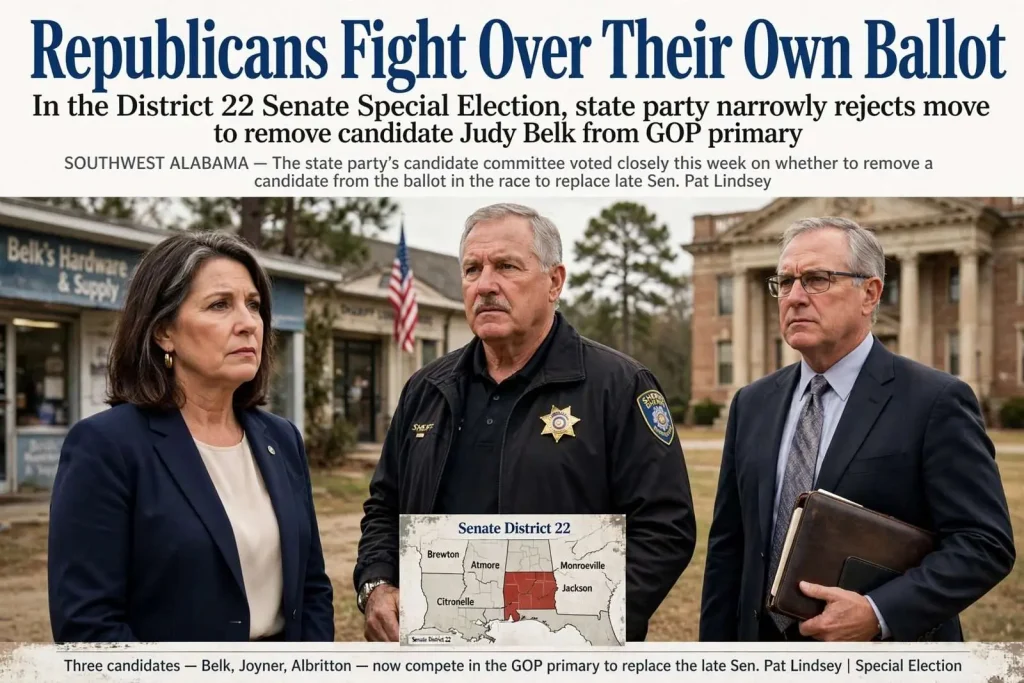 Illustration for the news story: Republicans Fight Over Their Own Ballot in the District 22 Senate Special Election