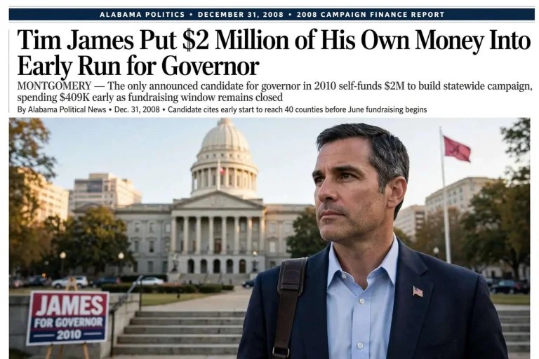 Illustration for the news story: Tim James Put $2 Million of His Own Money Into an Early Run for Governor