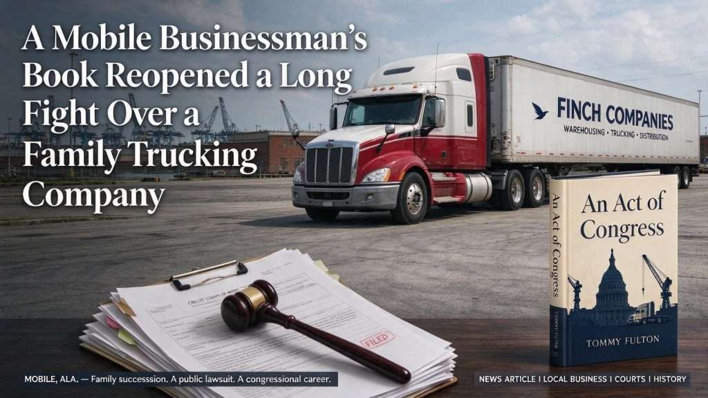 Illustration for the news story: A Mobile Businessman’s Book Reopened a Long Fight Over a Family Trucking Company