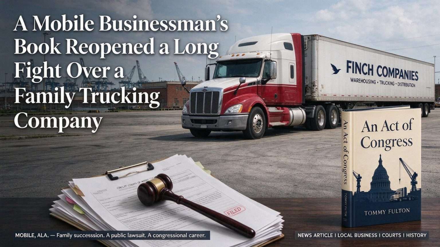 Illustration for the news story: A Mobile Businessman’s Book Reopened a Long Fight Over a Family Trucking Company