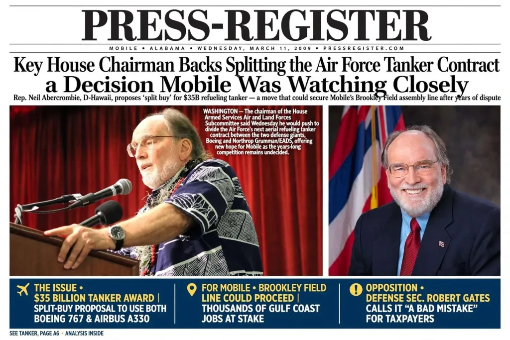 Illustration for the news story: Key House Chairman Backs Splitting the Air Force Tanker Contract, a Decision Mobile Was Watching Closely