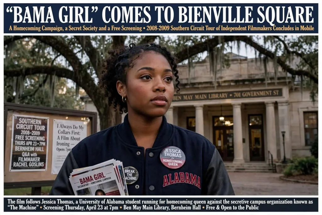 Illustration for the news story: ‘Bama Girl’ Comes to Bienville Square: A Homecoming Campaign, a Secret Society and a Free Screening