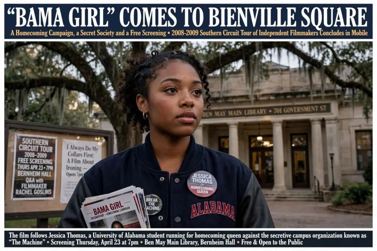 Illustration for the news story: ‘Bama Girl’ Comes to Bienville Square: A Homecoming Campaign, a Secret Society and a Free Screening