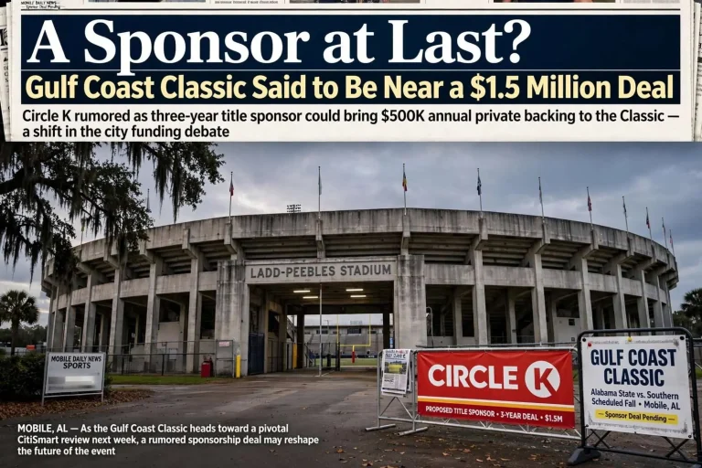 Illustration for the news story: A Sponsor at Last? Gulf Coast Classic Said to Be Near a $1.5 Million Deal