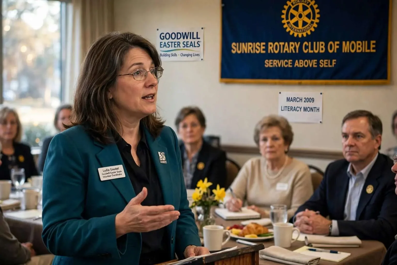 Illustration for the news story: Adult Literacy Tutor Tells Mobile Rotarians How Grown Students Doubled Their Reading Skills