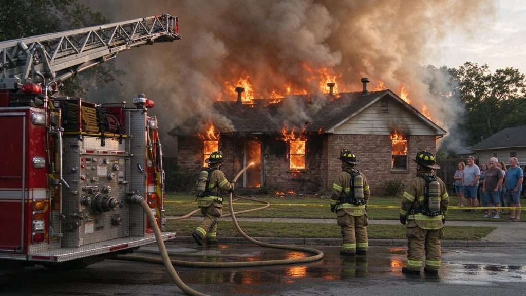 Illustration for the news story: The House That Burns on Purpose: How Donated Homes Became Mobile’s Fire Academy