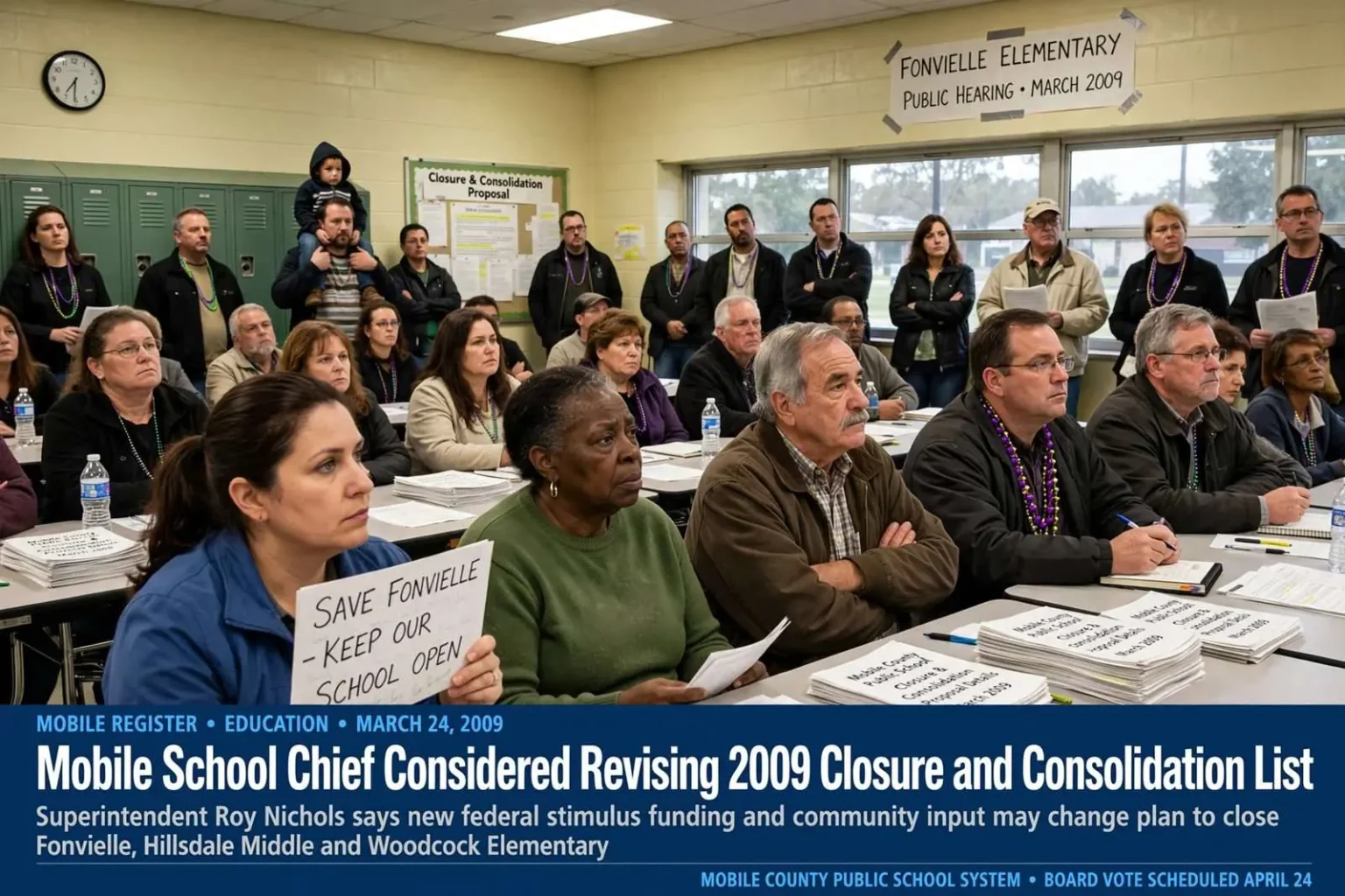 Illustration for the news story: Mobile School Chief Considered Revising 2009 Closure and Consolidation List