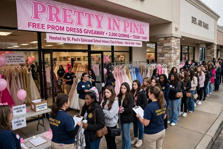 Illustration for the news story: Two Thousand Gowns and a Line Out the Door: ‘Pretty in Pink’ Sends 300 Girls to the Prom