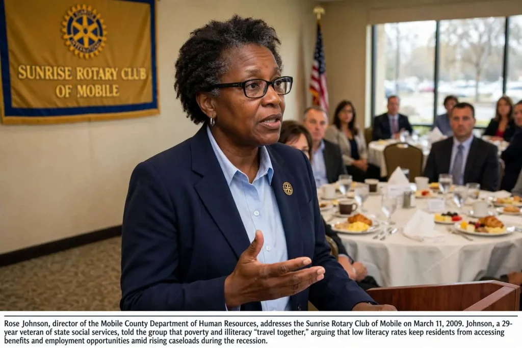Illustration for the news story: Mobile County DHR Director Tells Rotarians Poverty and Illiteracy Travel Together