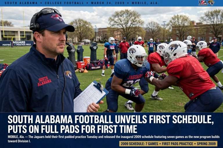 Illustration for the news story: South Alabama Football Unveils First Schedule, Puts On Full Pads for First Time