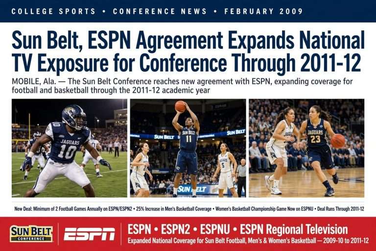 Illustration for the news story: Sun Belt, ESPN Agreement Expands National TV Exposure for Conference Through 2011-12
