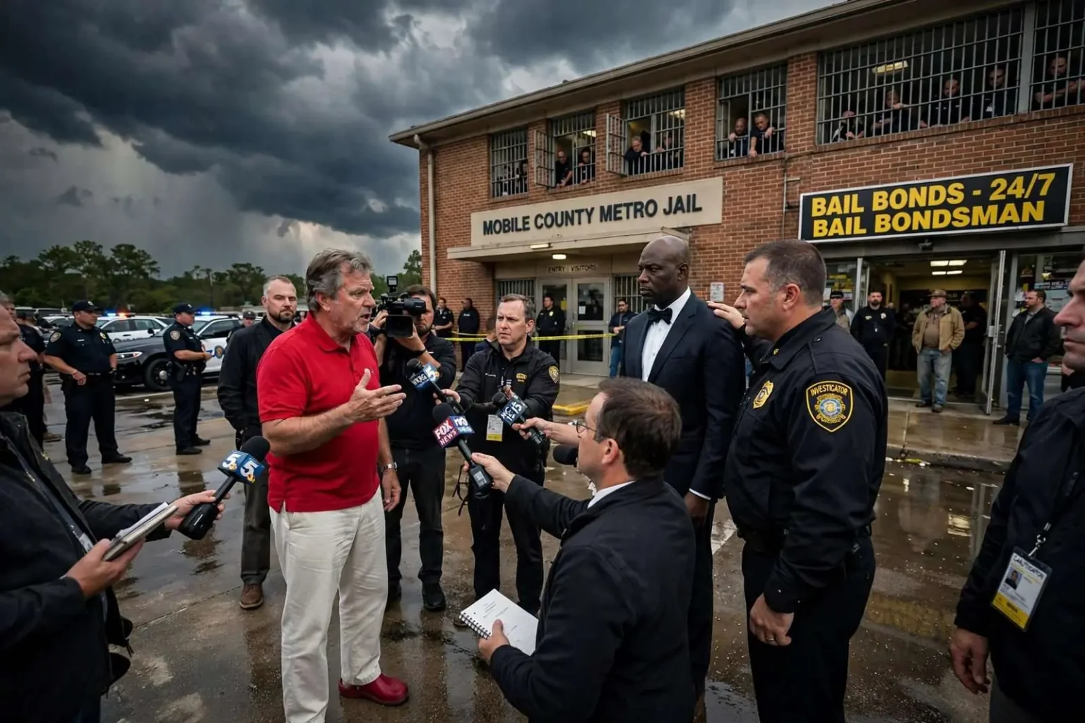 Illustration for the news story: Dark Skies Over the Jail: Herman Thomas Surrenders on a 57-Count Indictment