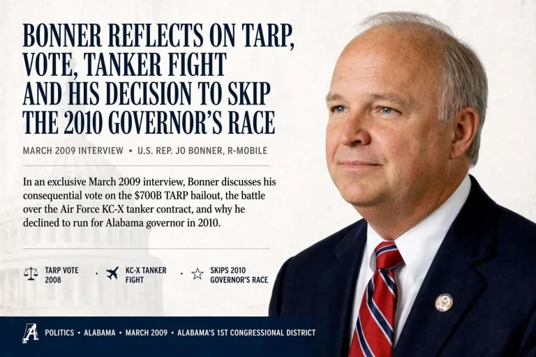 Illustration for the news story: Jo Bonner Reflects on TARP Vote, Tanker Fight and His Decision to Skip the 2010 Governor’s Race