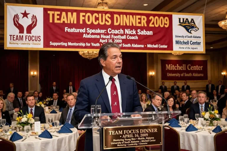 Illustration for the news story: Nick Saban Spoke at Team Focus Dinner in Mobile in 2009