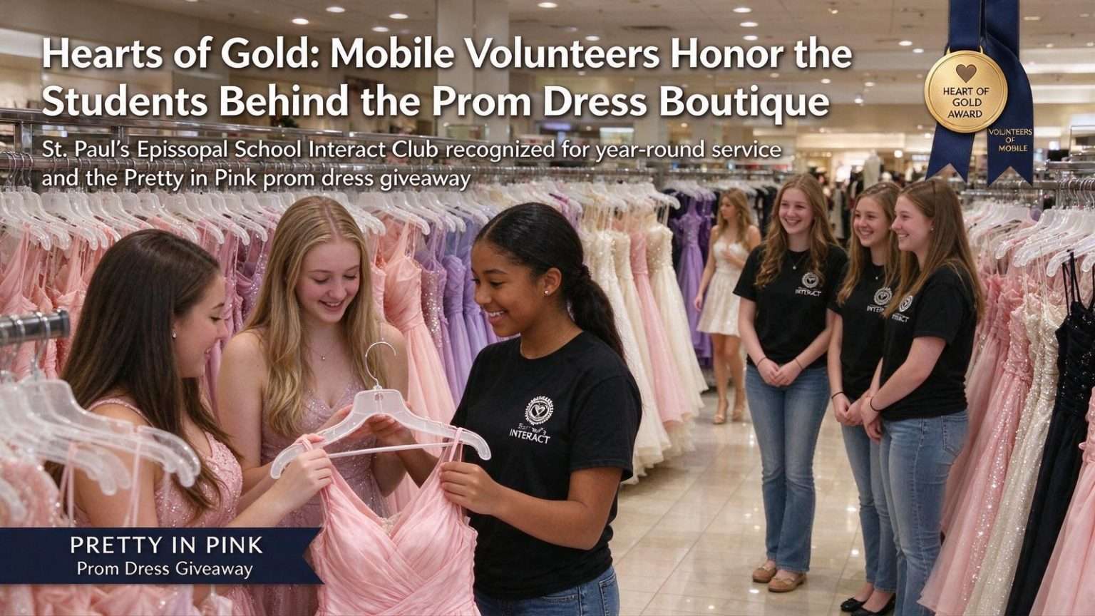 Illustration for the news story: Hearts of Gold: Mobile Volunteers Honor the Students Behind the Prom Dress Boutique