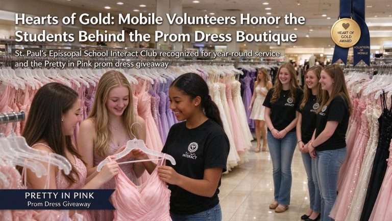 Illustration for the news story: Hearts of Gold: Mobile Volunteers Honor the Students Behind the Prom Dress Boutique
