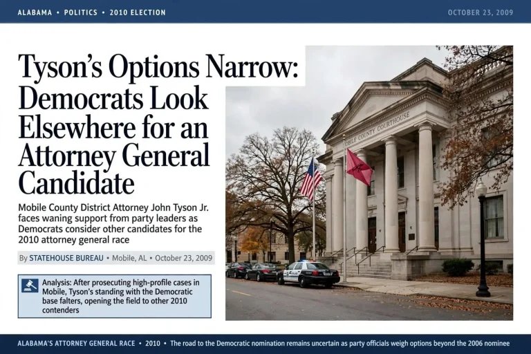 Illustration for the news story: Tyson’s Options Narrow: Democrats Look Elsewhere for an Attorney General Candidate
