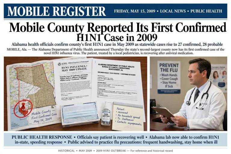 Illustration for the news story: Mobile County Reported Its First Confirmed H1N1 Case in 2009