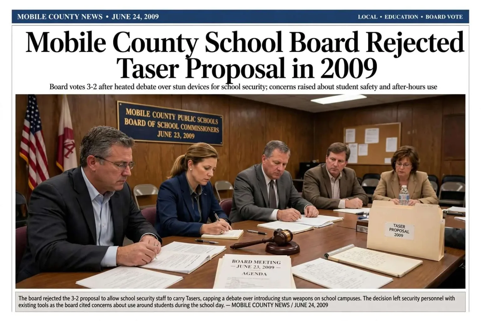 Illustration for the news story: Mobile County School Board Rejected Taser Proposal in 2009
