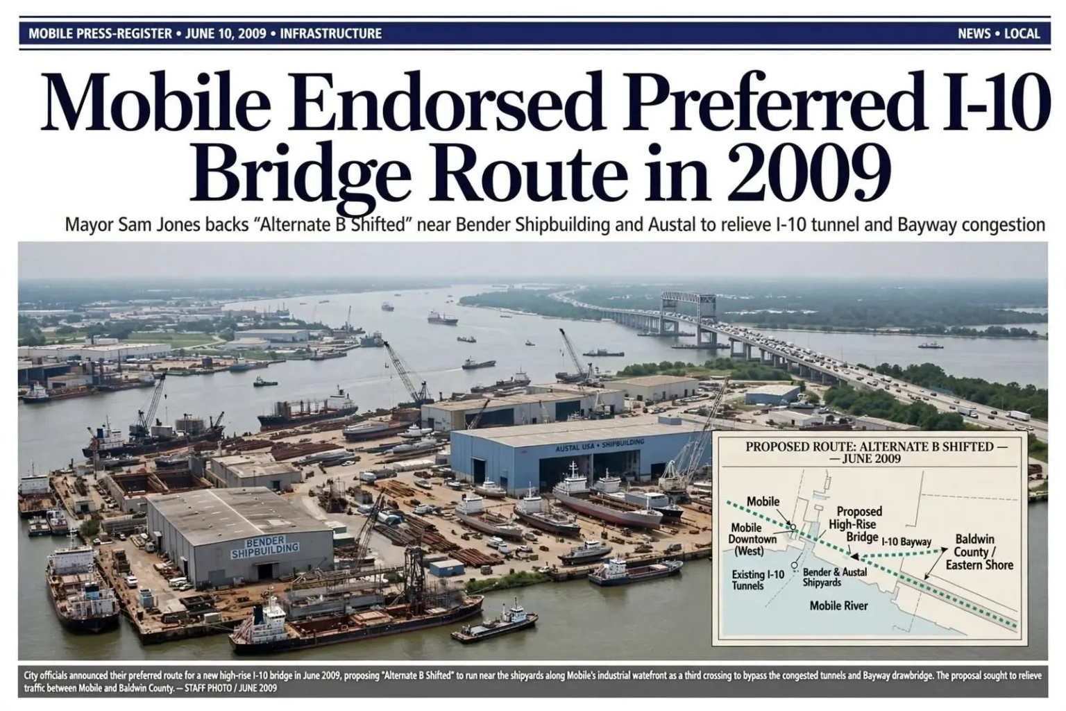 Illustration for the news story: Mobile Endorsed Preferred I-10 Bridge Route in 2009