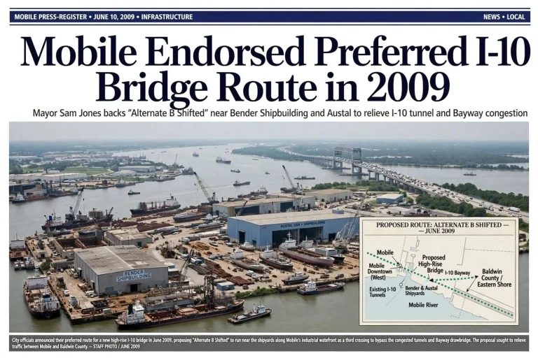 Illustration for the news story: Mobile Endorsed Preferred I-10 Bridge Route in 2009