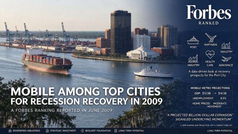Illustration for the news story: Forbes Ranked Mobile Among Top Cities for Recession Recovery in 2009