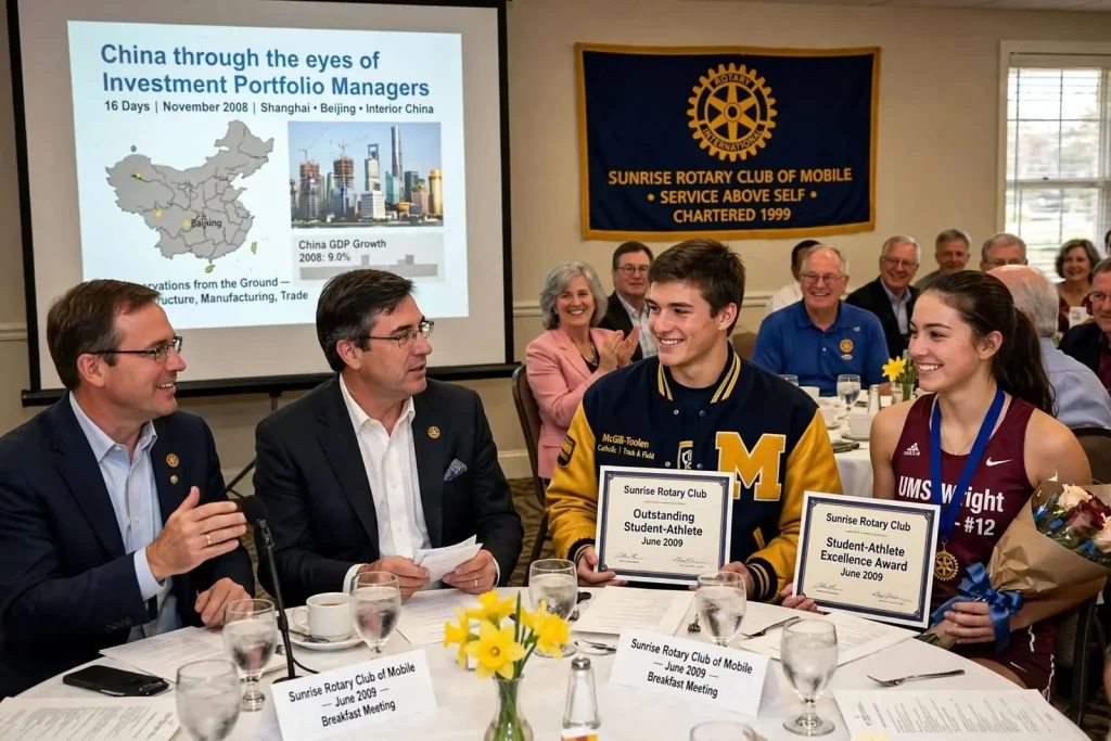 Illustration for the news story: Mobile Rotarians Hear a Firsthand Report From China and Honor Two Young Athletes