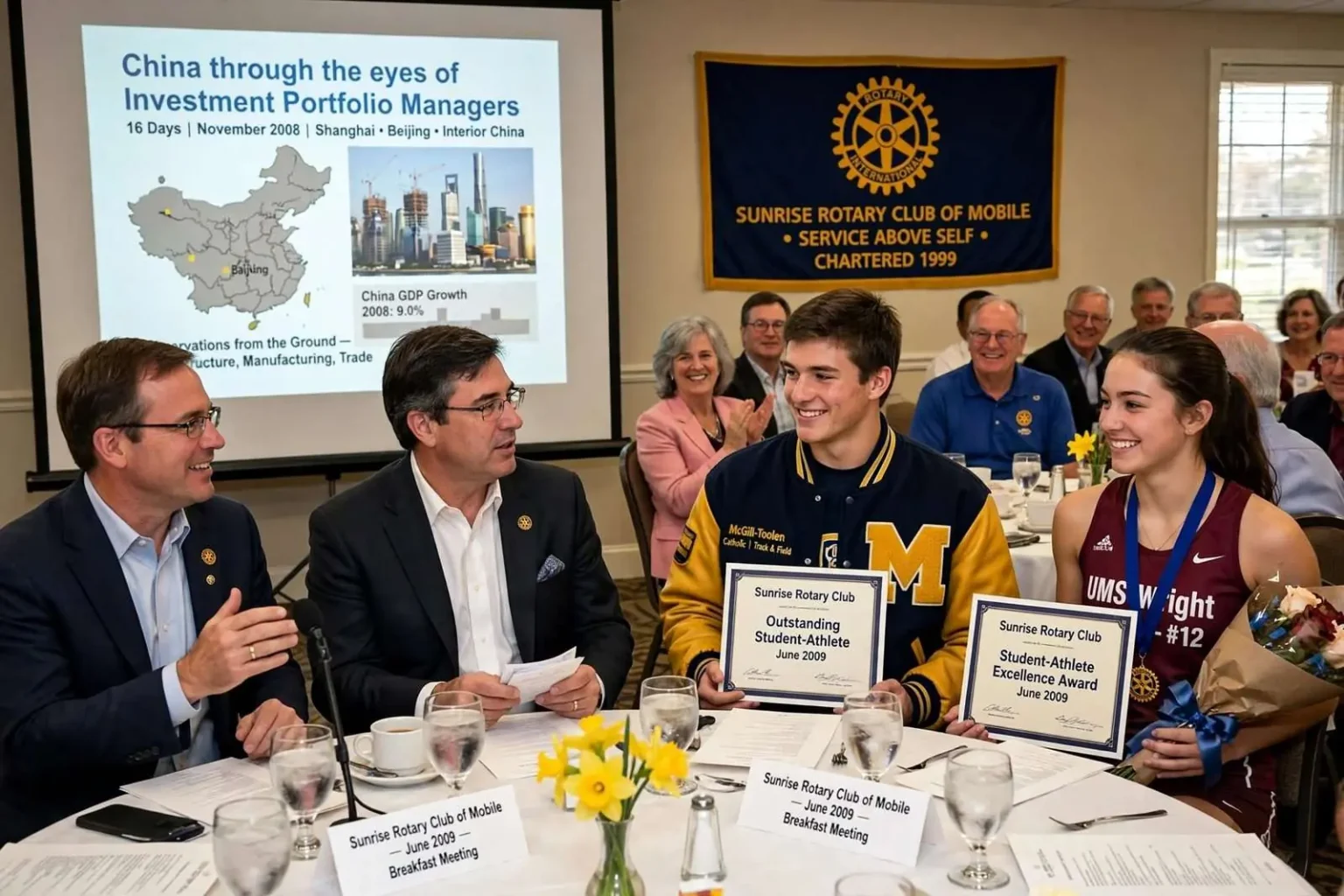 Illustration for the news story: Mobile Rotarians Hear a Firsthand Report From China and Honor Two Young Athletes
