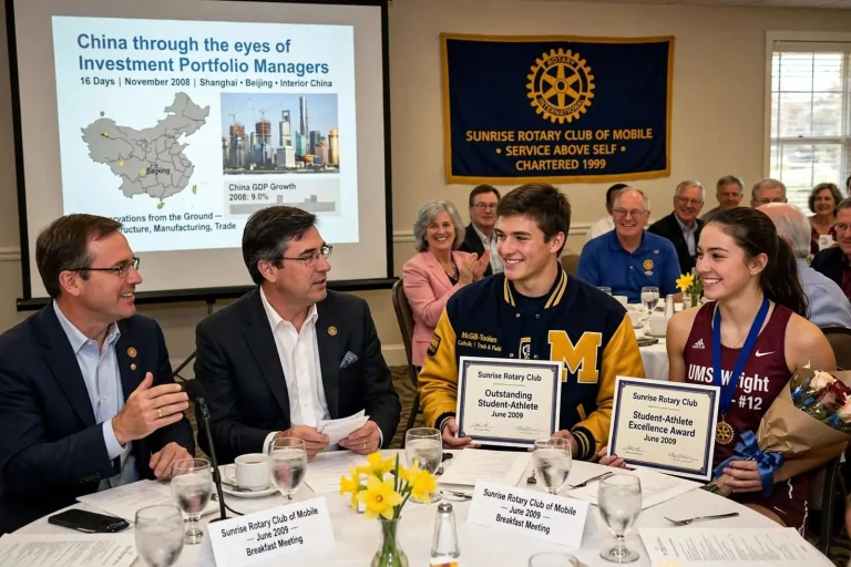 Illustration for the news story: Mobile Rotarians Hear a Firsthand Report From China and Honor Two Young Athletes