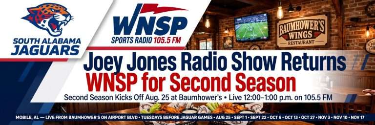 Illustration for the news story: Joey Jones Radio Show Returns to WNSP for Second Season Aug. 25 at Baumhower’s