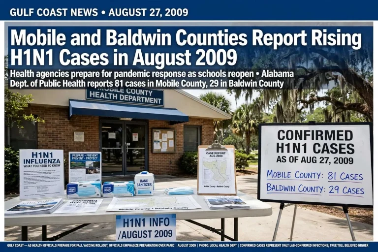 Illustration for the news story: Mobile and Baldwin Counties Reported Rising H1N1 Cases in August 2009