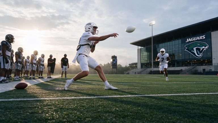 Illustration for the news story: South Alabama Opens First Football Fall Camp on New On-Campus Turf Practice Field