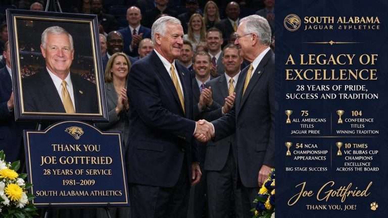Illustration for the news story: South Alabama Honors Joe Gottfried at Retirement Ceremony After 28 Years With Jaguar Athletics
