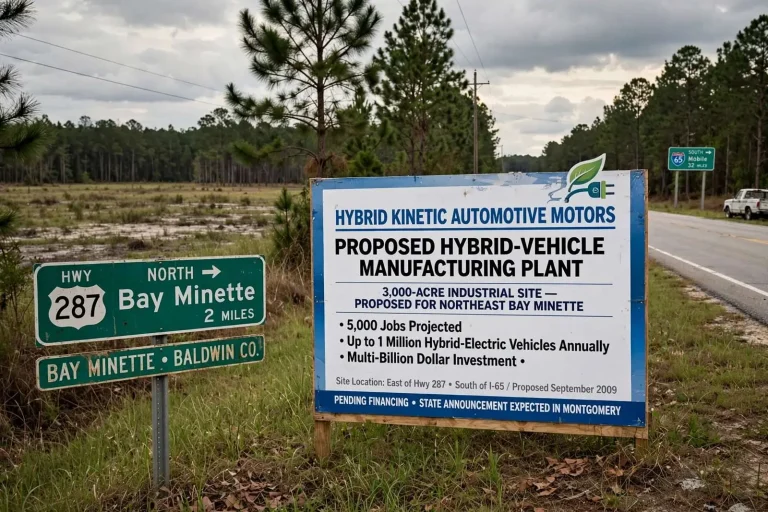 Illustration for the news story: Hybrid Auto Plant Proposal Drew Attention in Bay Minette in 2009