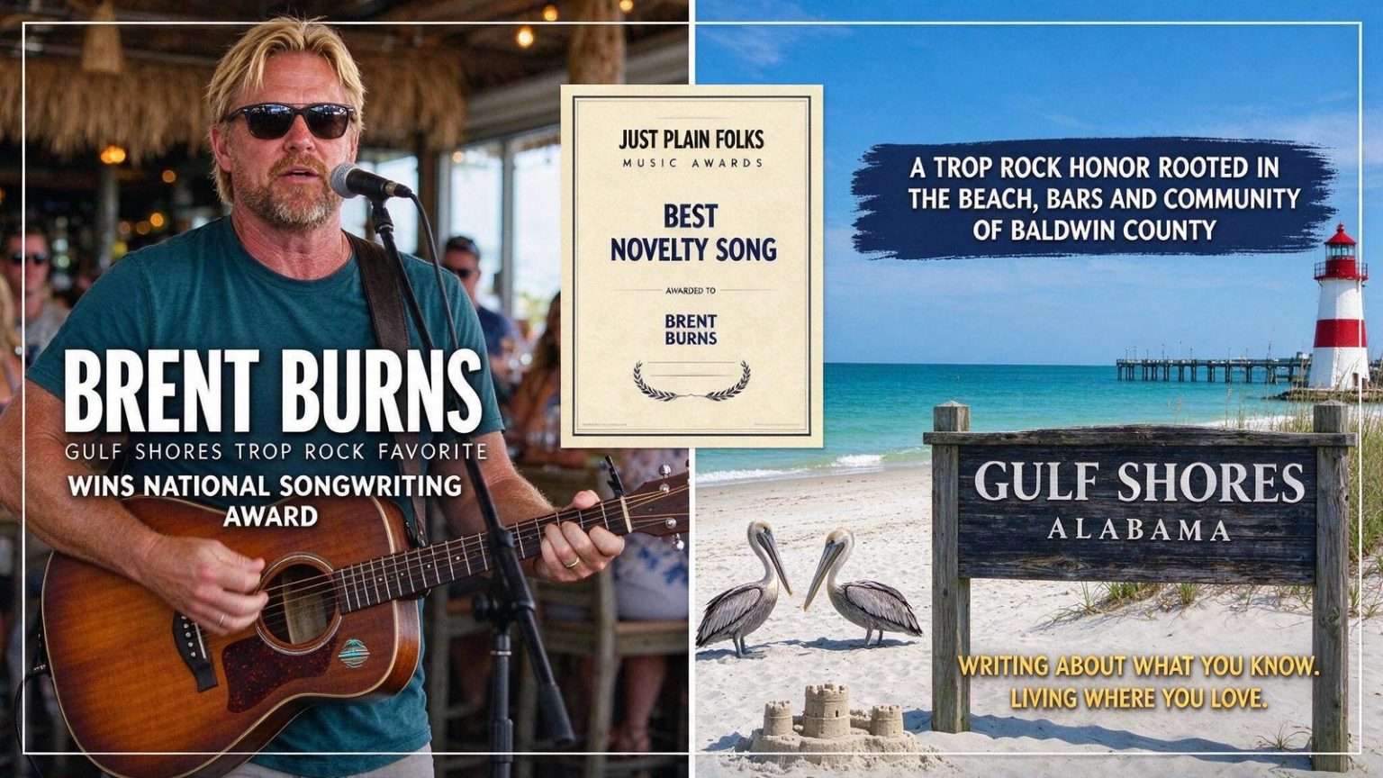 Illustration for the news story: Gulf Shores Trop Rock Favorite Brent Burns Wins National Songwriting Award