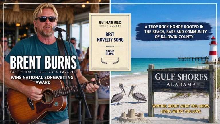 Illustration for the news story: Gulf Shores Trop Rock Favorite Brent Burns Wins National Songwriting Award