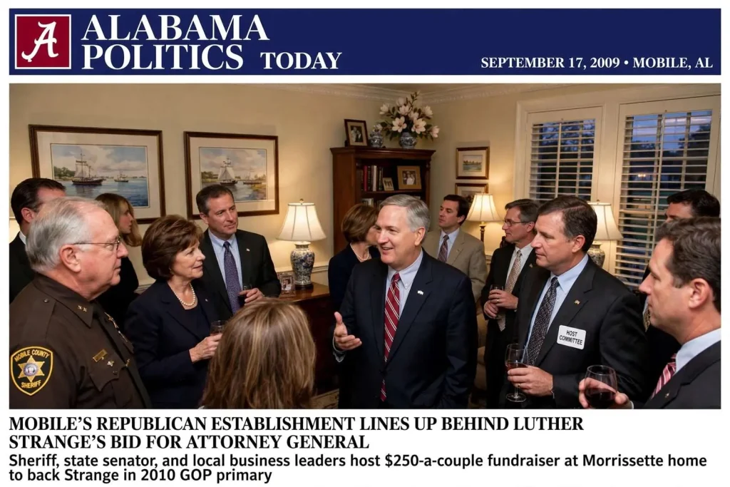 Illustration for the news story: Mobile’s Republican Establishment Lines Up Behind Luther Strange’s Bid for Attorney General