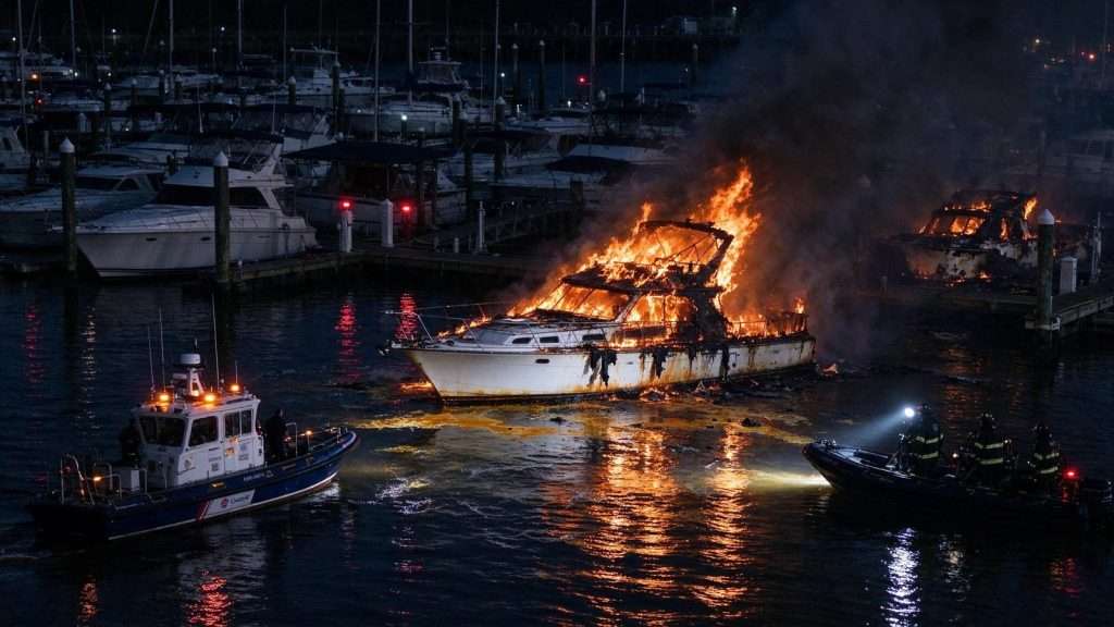 Illustration for the news story: Boat Fire at Mobile Yacht Basin Caused Major Damage and Pollution Response in 2009