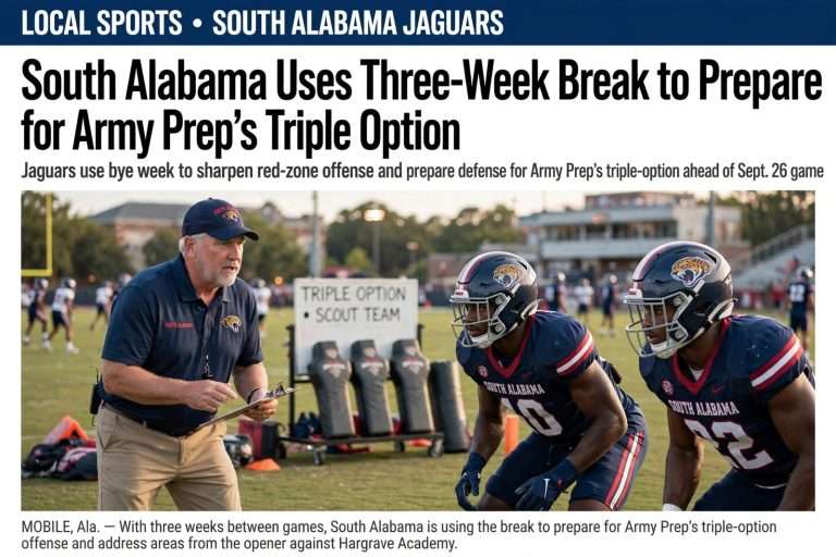 Illustration for the news story: South Alabama Uses Three-Week Break to Prepare for Army Prep’s Triple Option